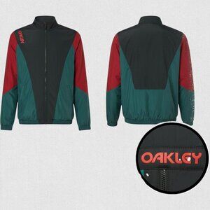 Oakley Mens Track Jacket Size Small NEW Nylon Full Zip Black Colorblock Athletic
